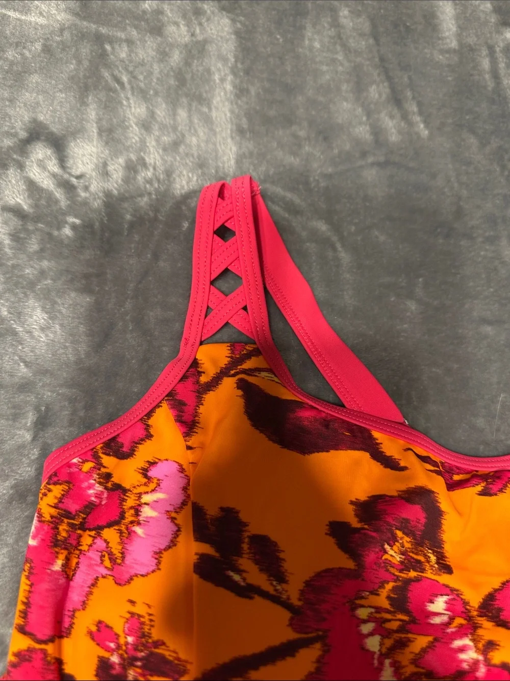 NWOT D & Co BEACH Bright Floral Shark HemTankini w/Pink Swim Shorts Sz 10 - Picture 3 of 16